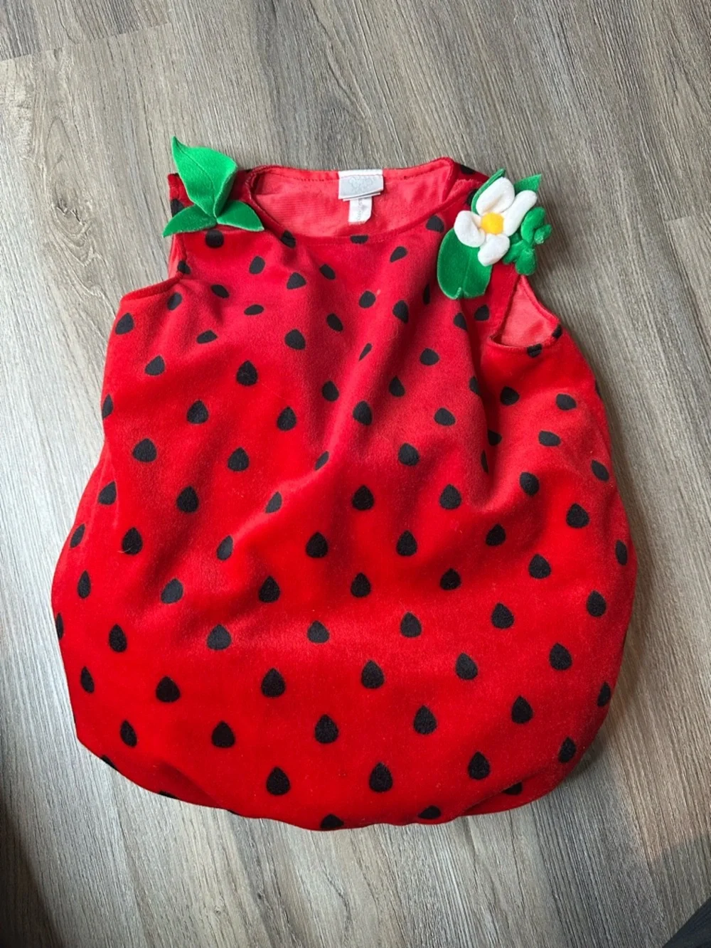 Koala Kids Vtg Strawberry Costume - Red with Black Seeds embroidered leaf
